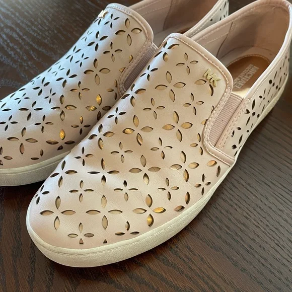 Michael Kors Women's Blush Pink and Gold Perforated Slip Ons - Picture 3 of 5